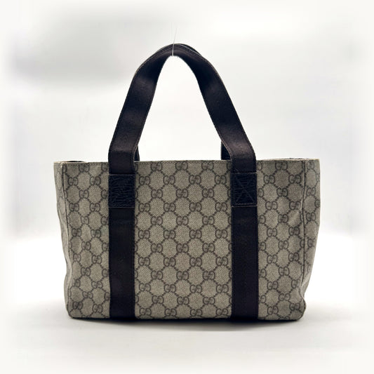 Gucci Tote Toile GG Beige et Cuir Brun - vue de face opposée