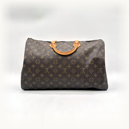 Louis Vuitton Speedy 40 Lona Monogram - vista frontal oposta, mala pousada