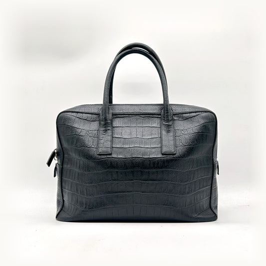 Saint Laurent Pasta Pele Efeito Crocodilo Preta - vista frontal oposta