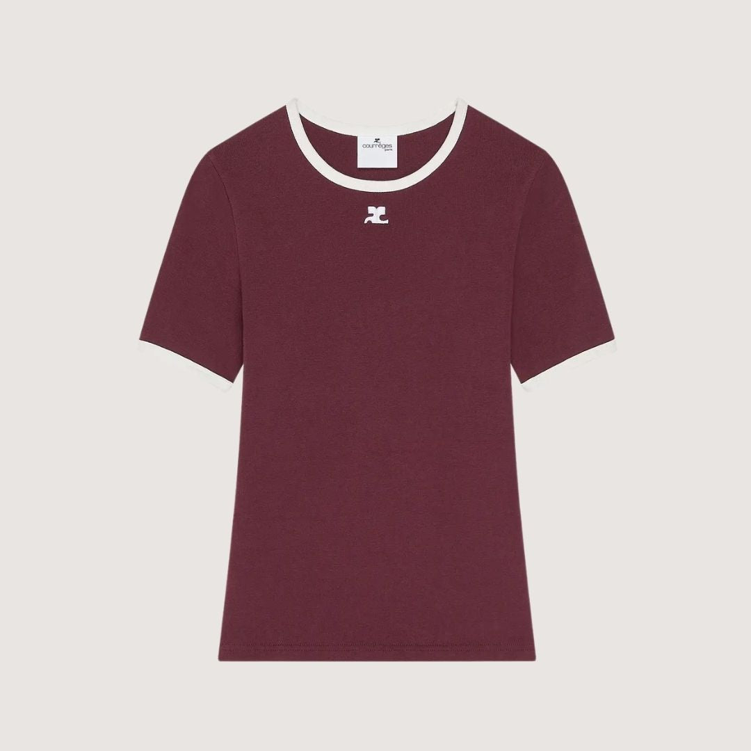 Courrèges T-shirt Contrasté Signature bordeaux & blanc
