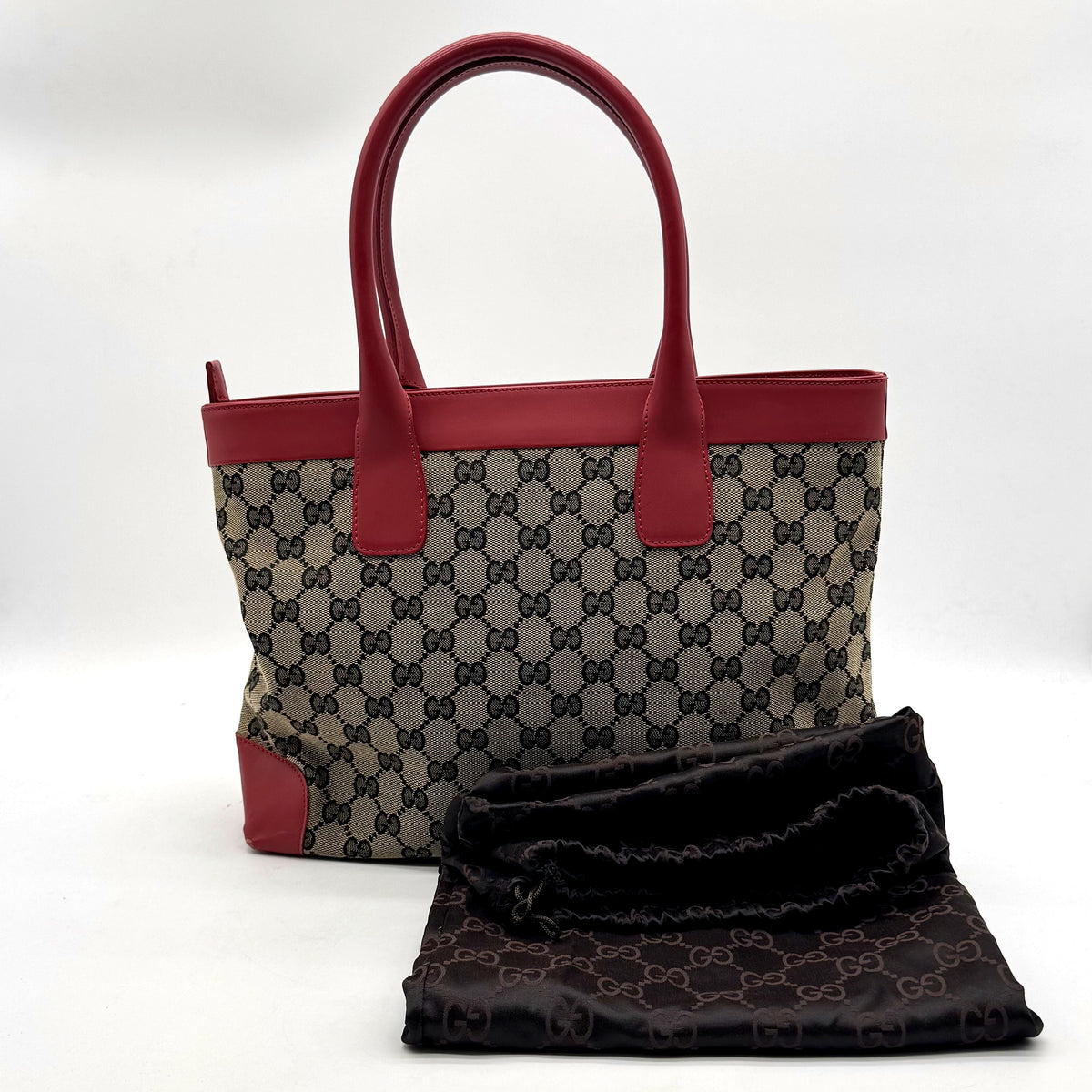 Gucci Tote Lona GG y Piel Roja - vista general del bolso de pie