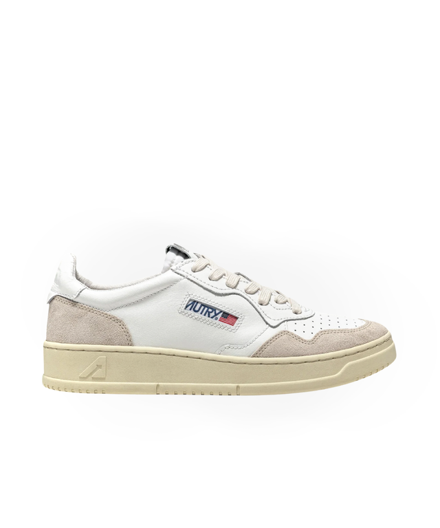 Autry Medalist Low White Leather & Beige Suede