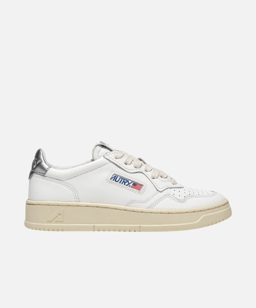 Autry Medalist Low White & Silver Metallic Leather