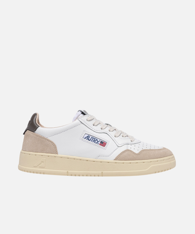 Autry Medalist Low White and Morel Leather & Suede