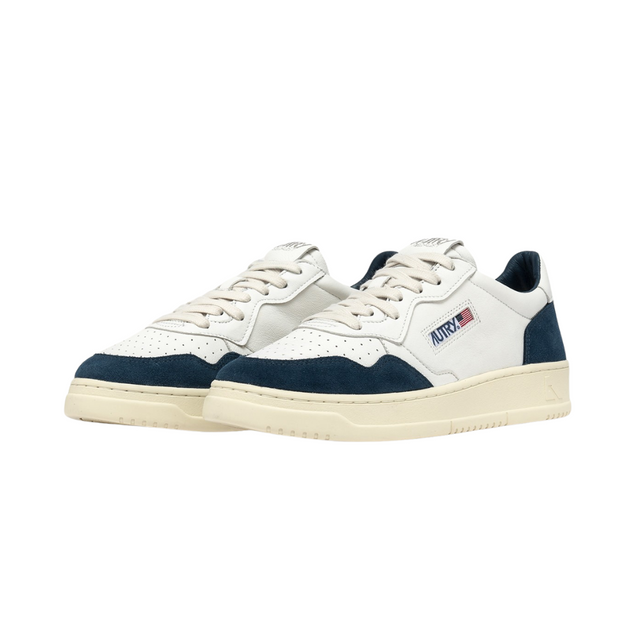 Autry Medalist Low White Leather & Capri Suede