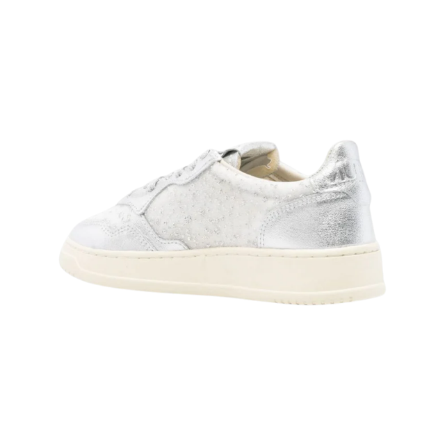 Autry Medalist Low White Glitter Canvas & Silver Leather