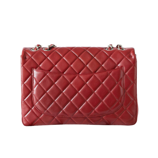 Chanel – Timeless Jumbo Classique aus bordeauxrotem Kaviarleder