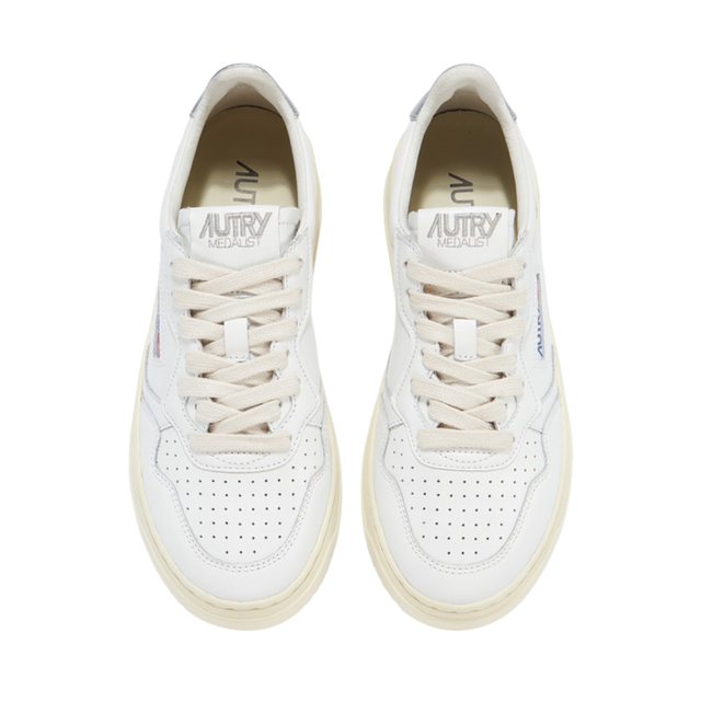 Autry Medalist Low White & Silver Metallic Leather