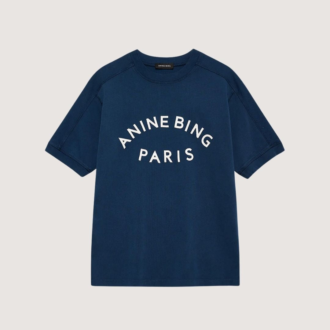 Anine Bing T-shirt Boxy Raglan Felt Patch Faded Navy
