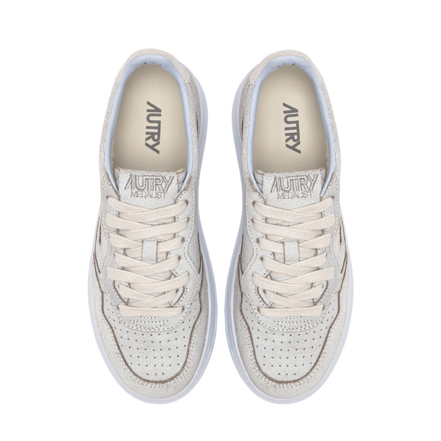 Autry Medalist Low White & Skywriting Scraped Suede