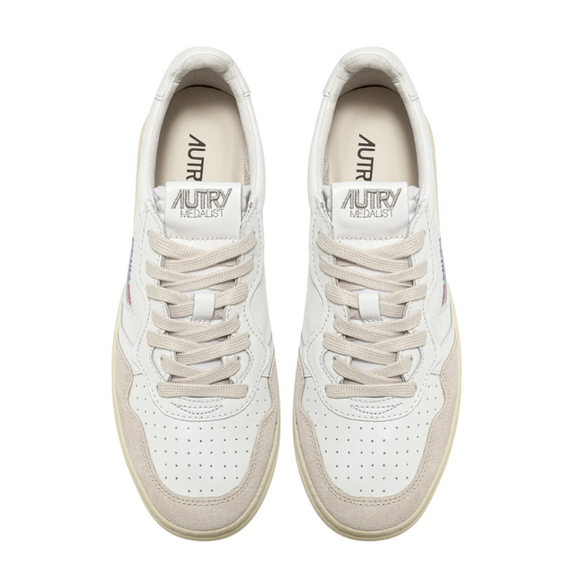 Autry Medalist Low White Leather & Beige Suede