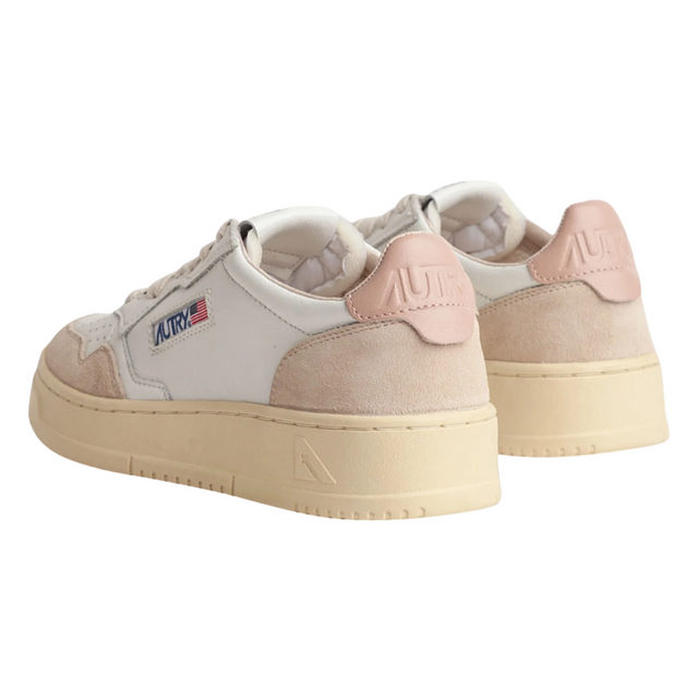 Autry Medalist Low White & Powder Leather and Beige Suede