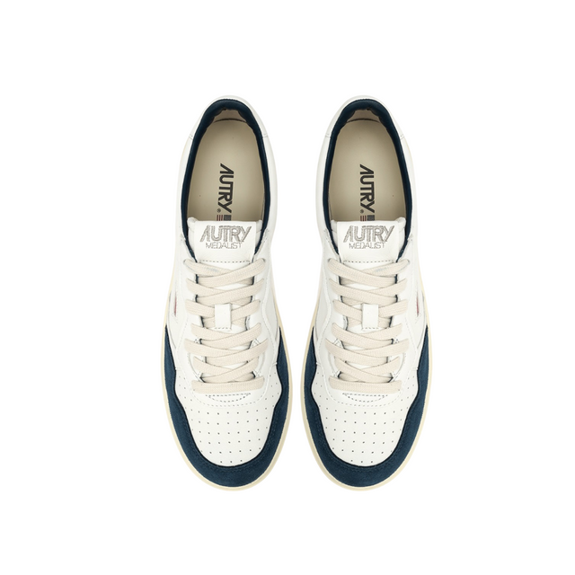 Autry Medalist Low White Leather & Capri Suede