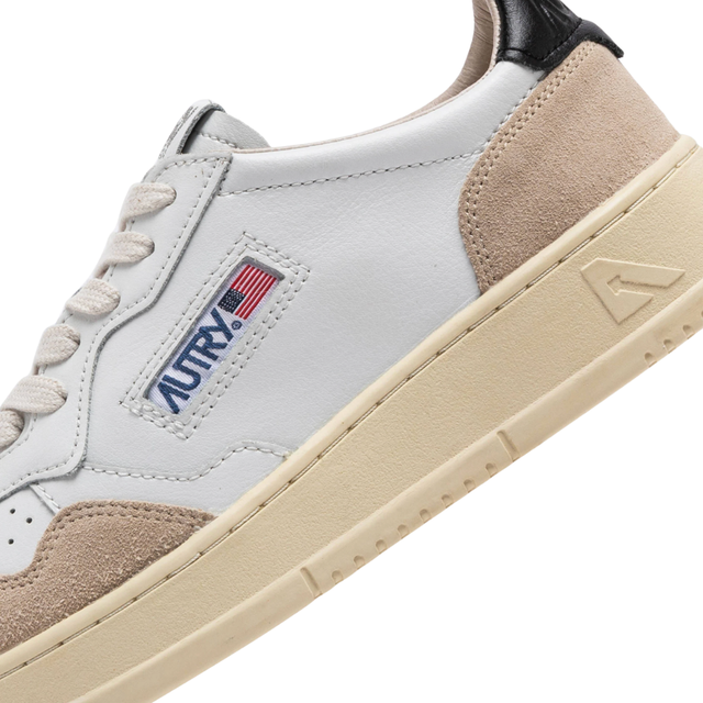 Autry Medalist Low White & Black Leather and Beige Suede