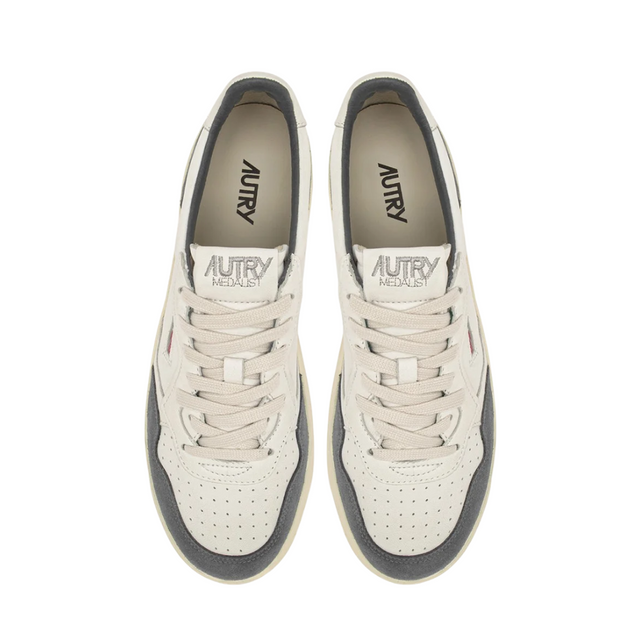 Autry Medalist Low White Leather & Morel Suede
