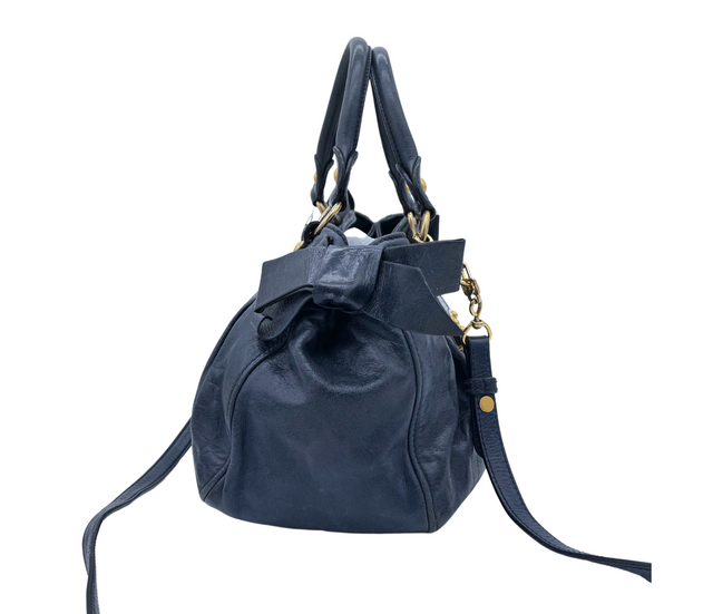 Miu Miu – Sac à Main en Cuir Bleu Marine avec Bandoulière