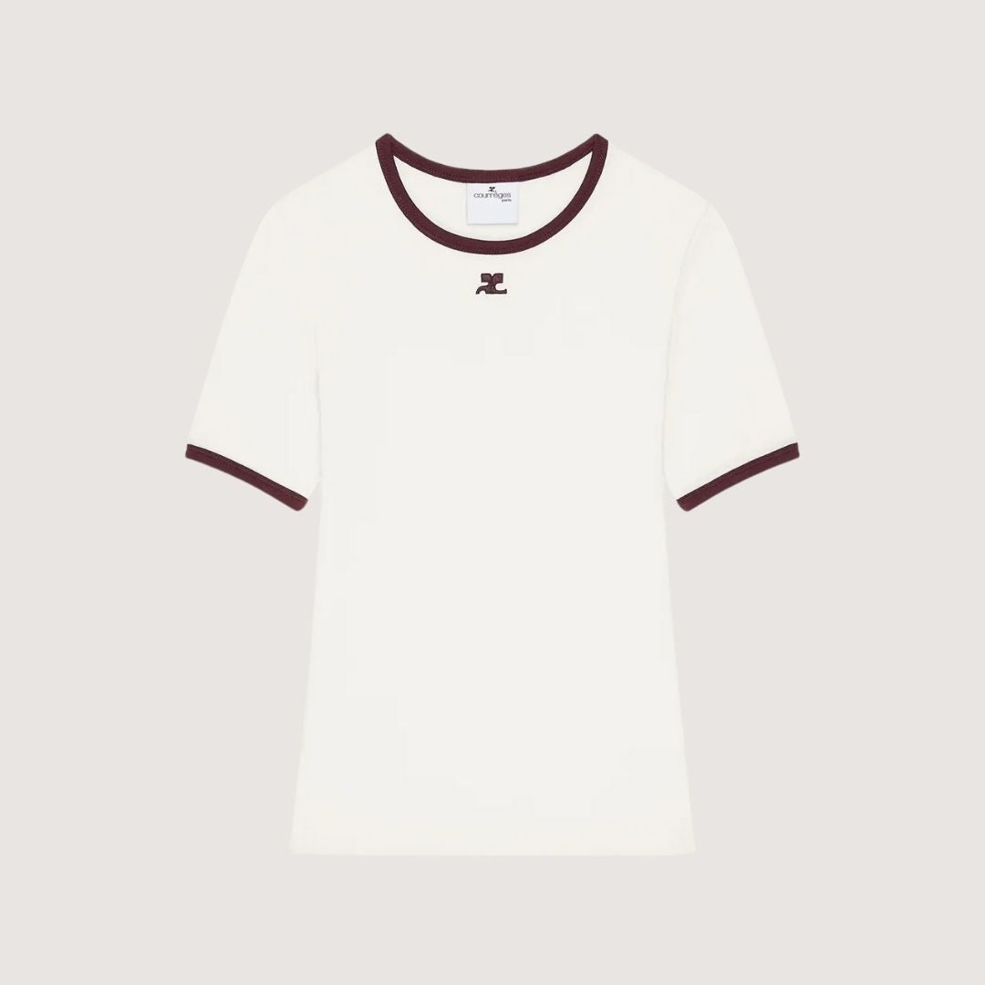 Courrèges T-shirt Contrasté Signature Blanc Héritage & Bordeaux