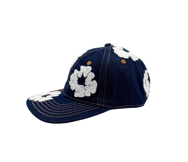 Casquette Denim Brodée – Fleurs Blanches