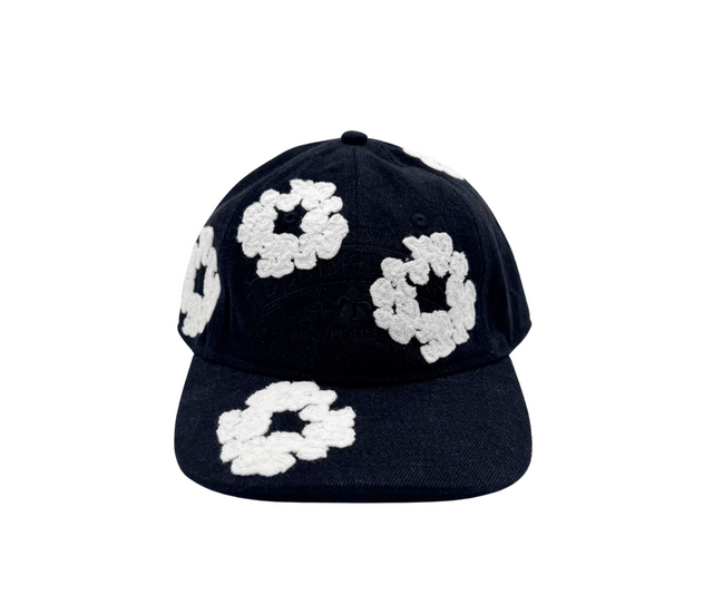 Casquette Denim Brodée – Fleurs Blanches