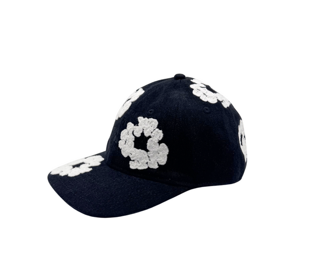 Casquette Denim Brodée – Fleurs Blanches