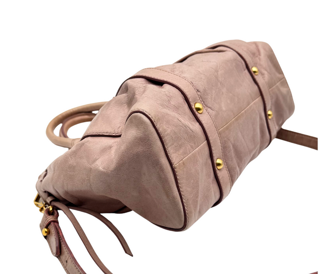 Miu Miu – Sac à Main en Cuir Rose avec Bandoulière