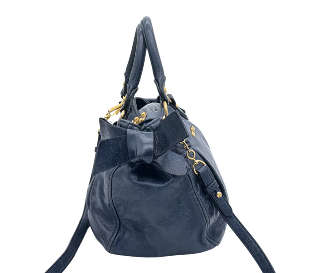 Miu Miu – Sac à Main en Cuir Bleu Marine avec Bandoulière
