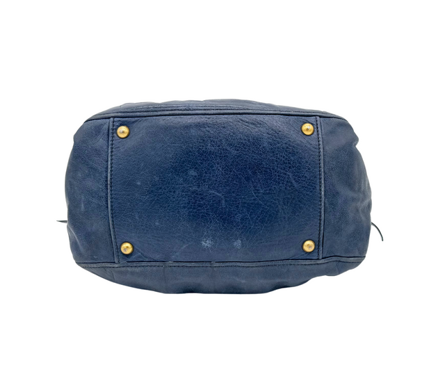 Miu Miu – Sac à Main en Cuir Bleu Marine avec Bandoulière