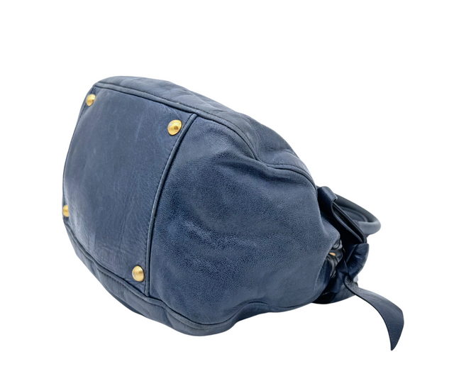 Miu Miu – Sac à Main en Cuir Bleu Marine avec Bandoulière