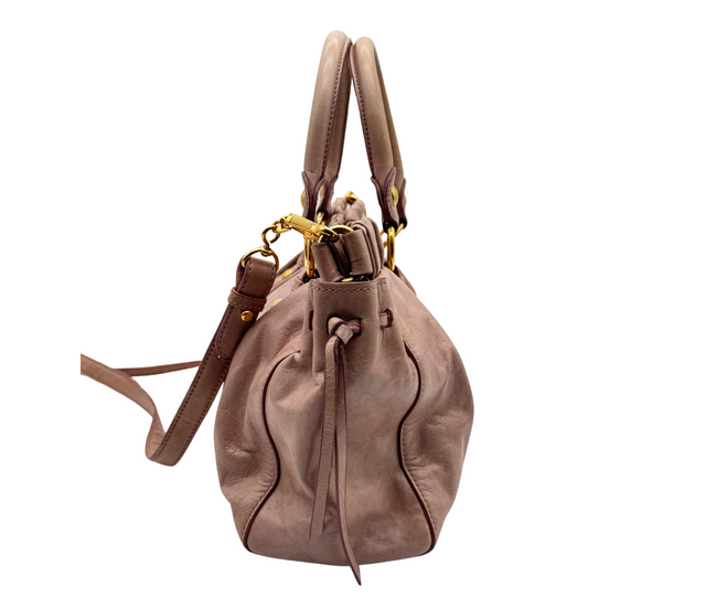 Miu Miu – Sac à Main en Cuir Rose avec Bandoulière