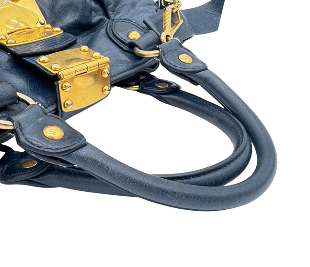 Miu Miu – Sac à Main en Cuir Bleu Marine avec Bandoulière