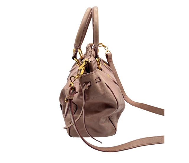 Miu Miu – Sac à Main en Cuir Rose avec Bandoulière