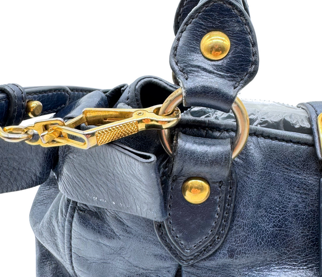 Miu Miu – Sac à Main en Cuir Bleu Marine avec Bandoulière