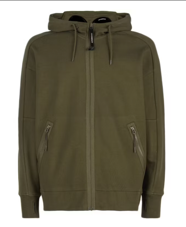 C.P. Company Diagonal Raised Fleece Goggle Hoodie Ivy Vert