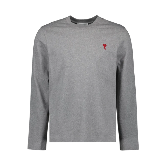 AMI Paris - T-Shirt Manches Longues Ami De Coeur Rouge Gris