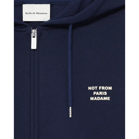 Sweatshirt com capuz e fecho Drôle de Monsieur Slogan azul-marinho, detalhe