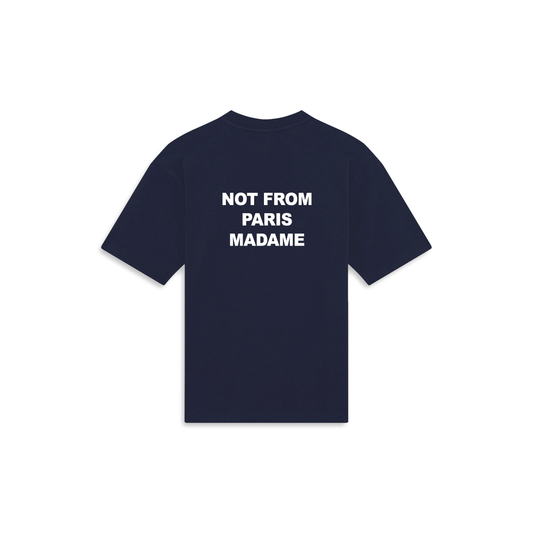 T-shirt Drôle de Monsieur Slogan azul-marinho, detalhe