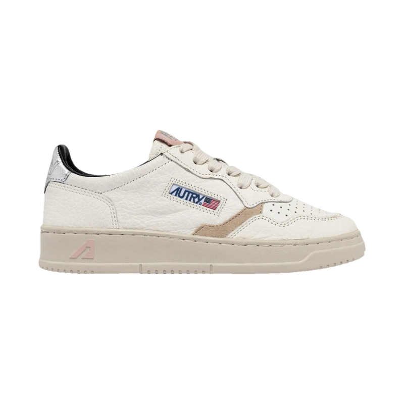 Autry Medalist Low Grained Leather with Silver & Powder Pink