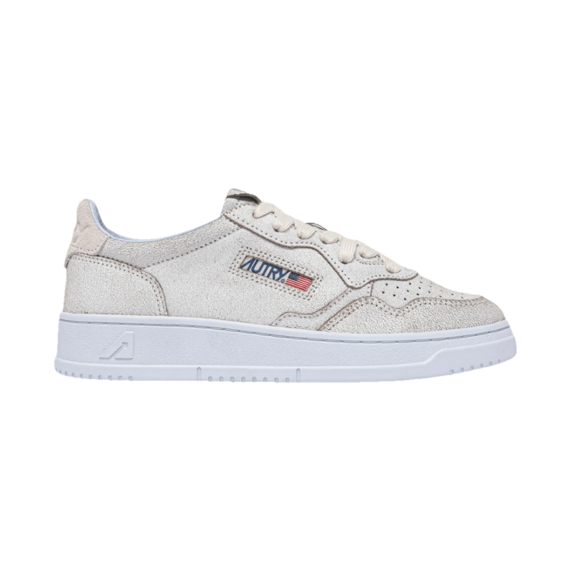 Autry Medalist Low White & Skywriting Scraped Suede