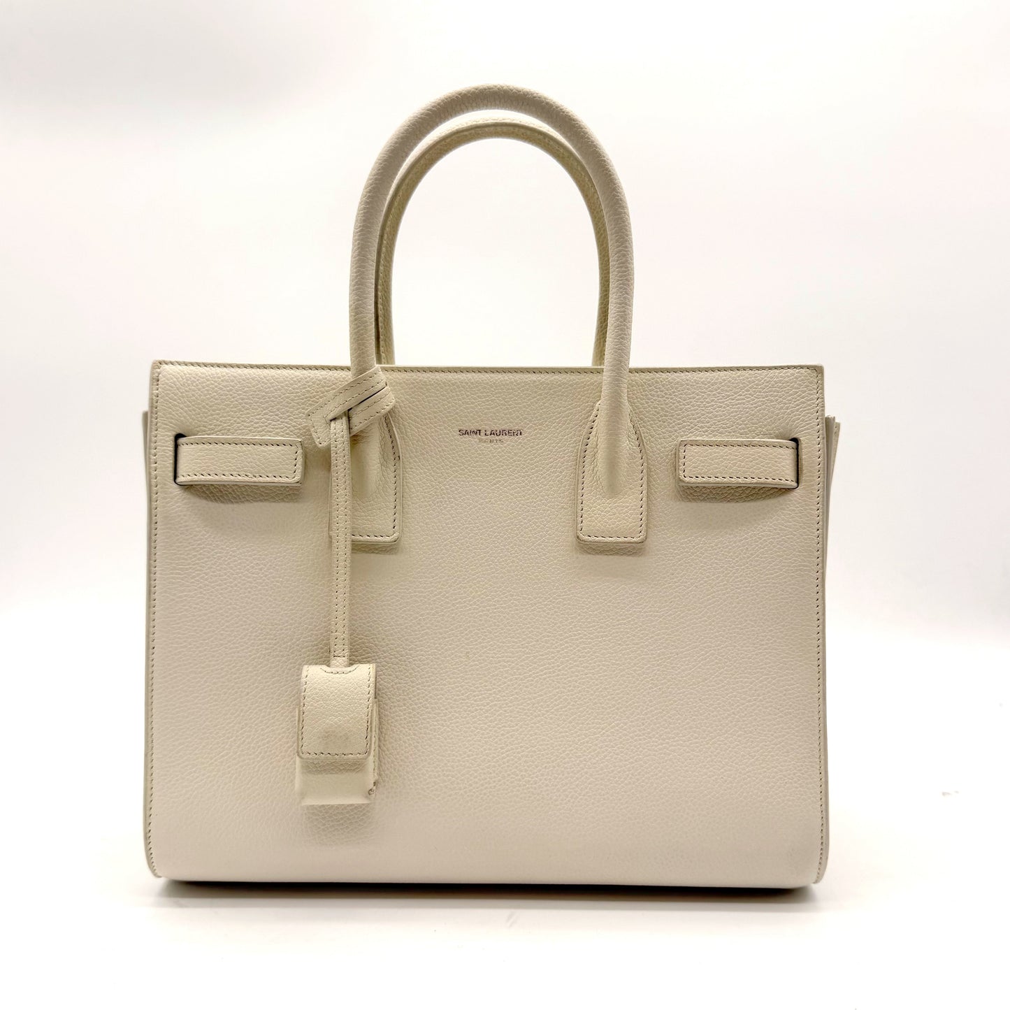 Saint Laurent Sac de Jour Baby cuir grainé blanc cassé - face avant, anses et clochette