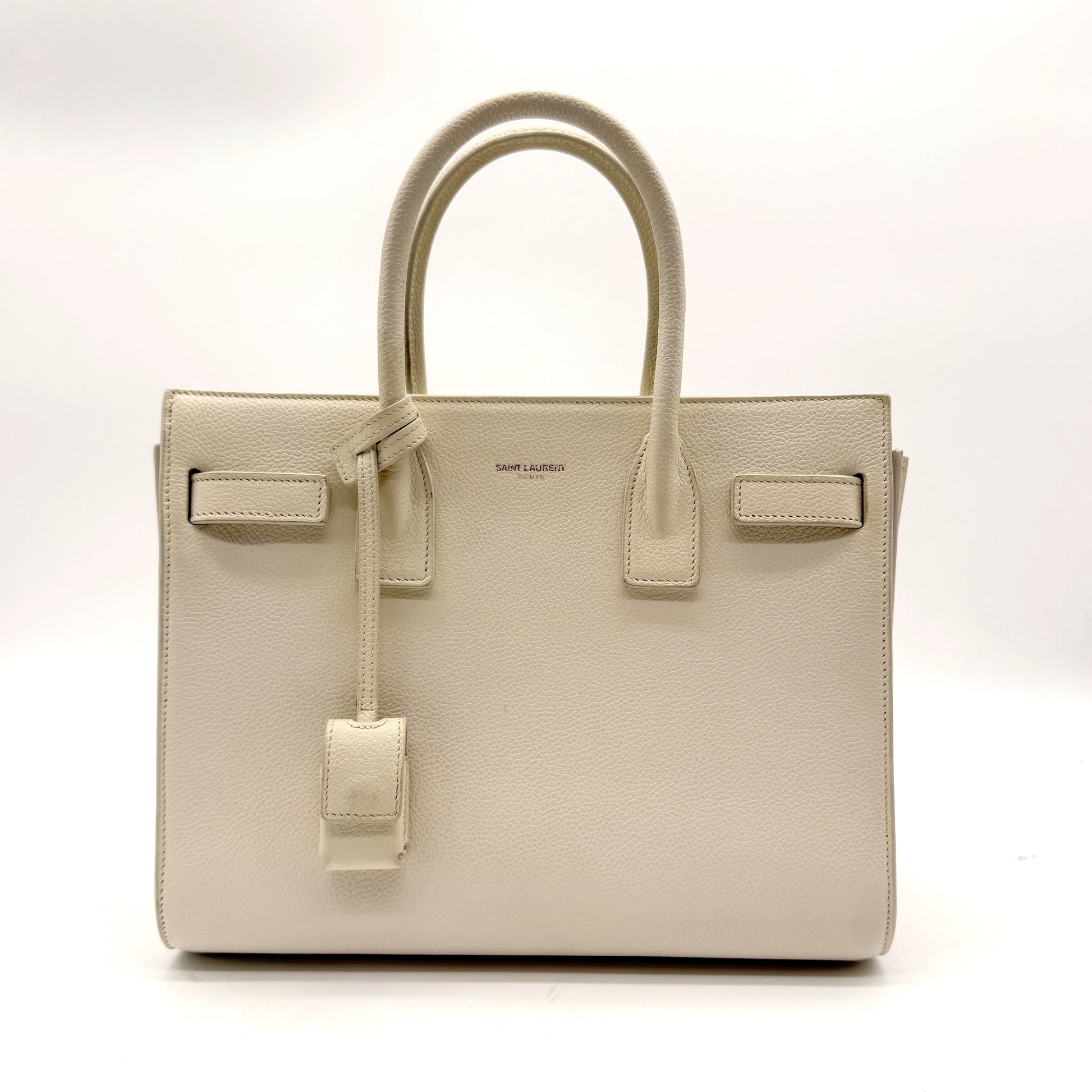 Saint Laurent Sac de Jour Baby cuir grainé blanc cassé - face avant, anses et clochette