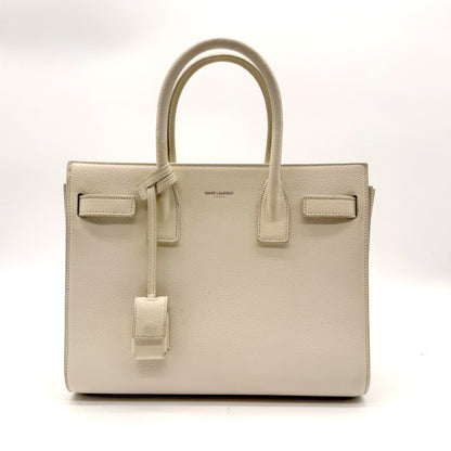 Saint Laurent Sac de Jour Baby cuir grainé blanc cassé - face avant, anses et clochette