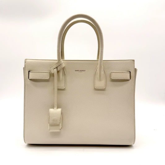 Saint Laurent Sac de Jour Baby cuir grainé blanc cassé - face avant, anses et clochette