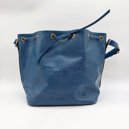 Louis Vuitton Petit Noé cuir Épi bleu - face du sac, cordon de serrage