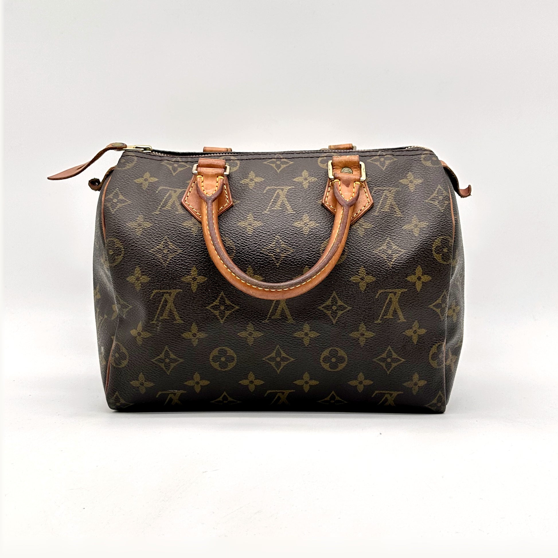 Louis Vuitton Speedy 25 Toile Monogram - vue de face, anses en cuir naturel