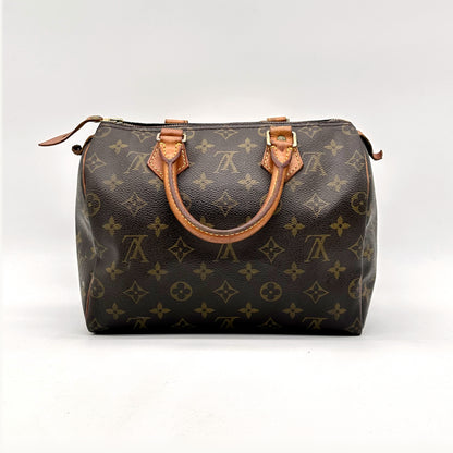 Louis Vuitton Speedy 25 Toile Monogram - vue de face, anses en cuir naturel
