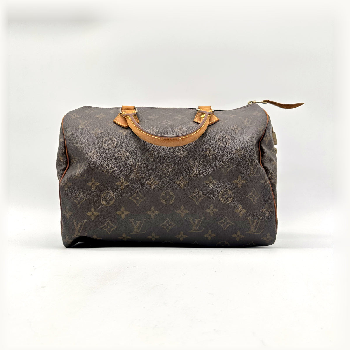 Louis Vuitton Speedy 30 Toile Monogram - vue de face, anses en cuir naturel