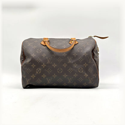 Louis Vuitton Speedy 30 Toile Monogram - vue de face, anses en cuir naturel