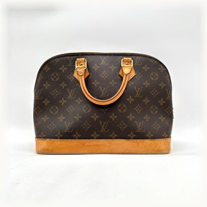 Louis Vuitton Alma Toile Monogram - vue de face, anses et base en cuir naturel