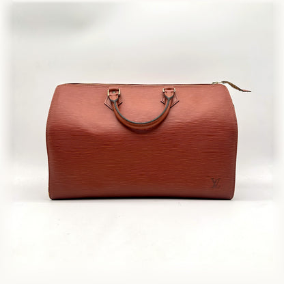 Louis Vuitton Speedy 35 Cuir Épi Terracotta - vue de face, anses et zip