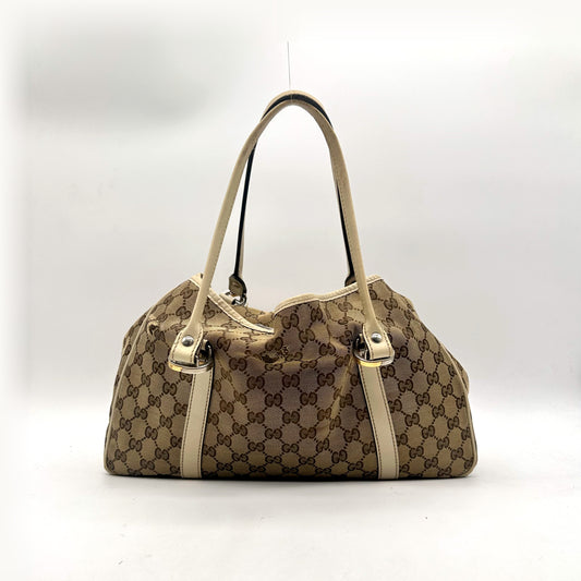 Gucci Cabas Toile GG Beige - vue de face, anses en cuir crème